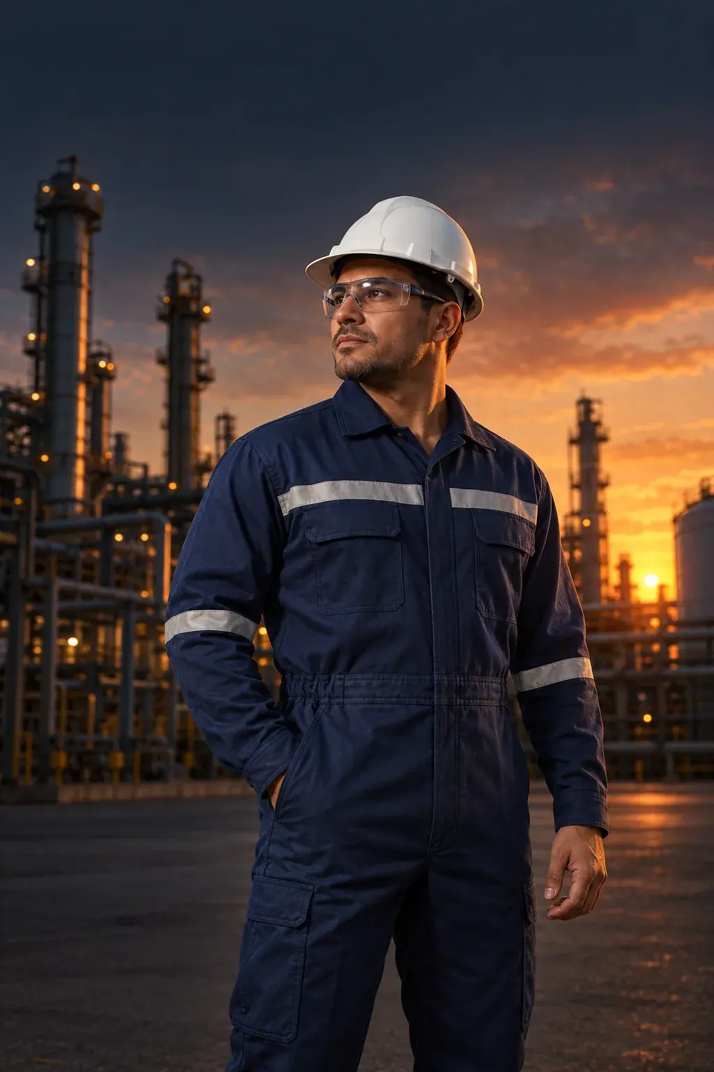 Imagen ilustrativa de un trabajador con uniforme industrial y casco