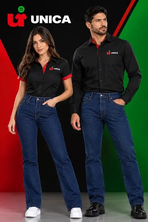 Camisas corporativas negras con jeans