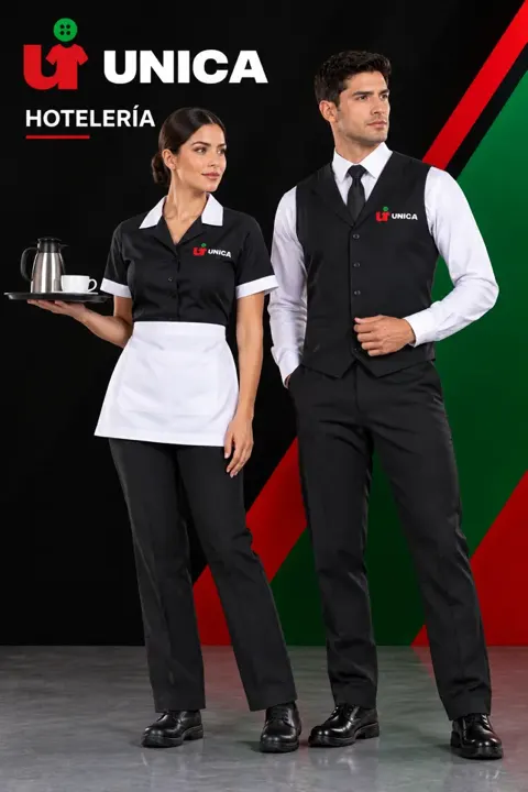 Uniformes de hotelería con delantal y chaleco